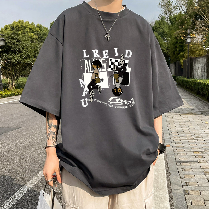 夏季男士字母半袖t恤衫纯棉青少年高中生粉色短袖体桖休闲上衣服