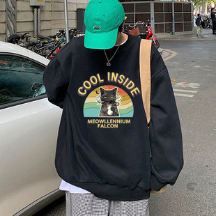 冬季青少年男生加绒加厚卫衣男不带帽高中初中学生无帽内搭秋冬款