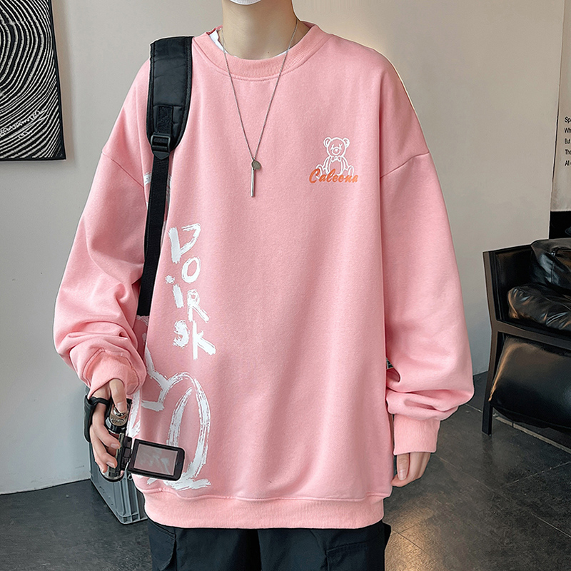 粉色卫衣男潮牌百搭无帽