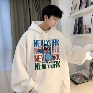 秋天白色带帽衫青少年男生连帽卫衣外套男款初中学生套头衫春秋款
