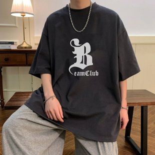 夏天男士5分短袖t恤男潮牌潮流男生高中学生上衣服纯棉宽松胖大码