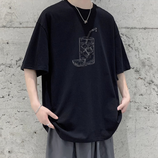 潮牌青少年短袖t恤男士高中初中学生纯棉胖子加肥加大码嘻哈夏天