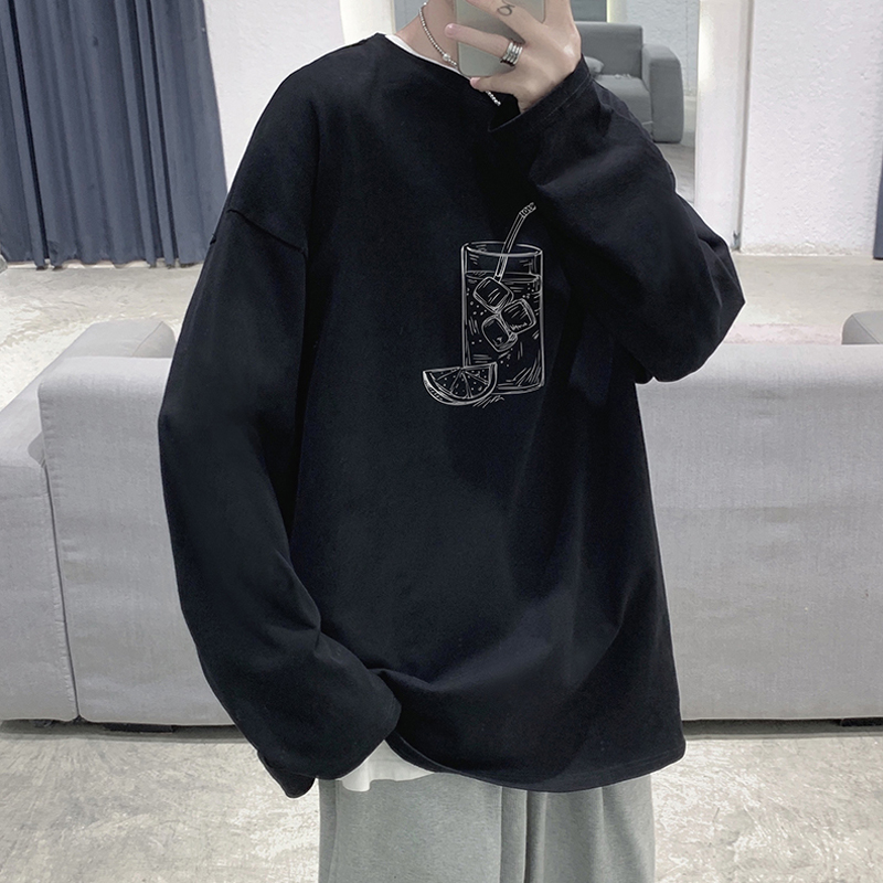 春夏季青少年男生长袖t恤男潮牌初中高中学生t桖纯棉小衫薄款大码