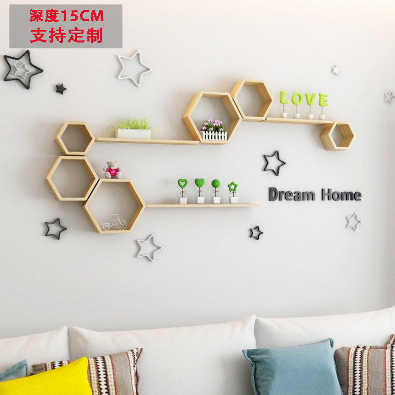 免打孔墙上置物架收纳架壁挂客厅卧室装饰创意电视背景墙隔板定制