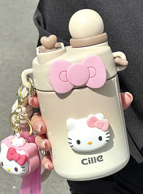 希乐保温杯女2025新款304不锈钢学生上学吸管杯子hellokitty水杯