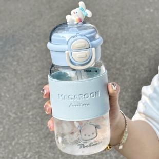 玉桂狗玻璃吸管杯女生高硼硅耐高温双饮夏天便携可爱水杯2024新款