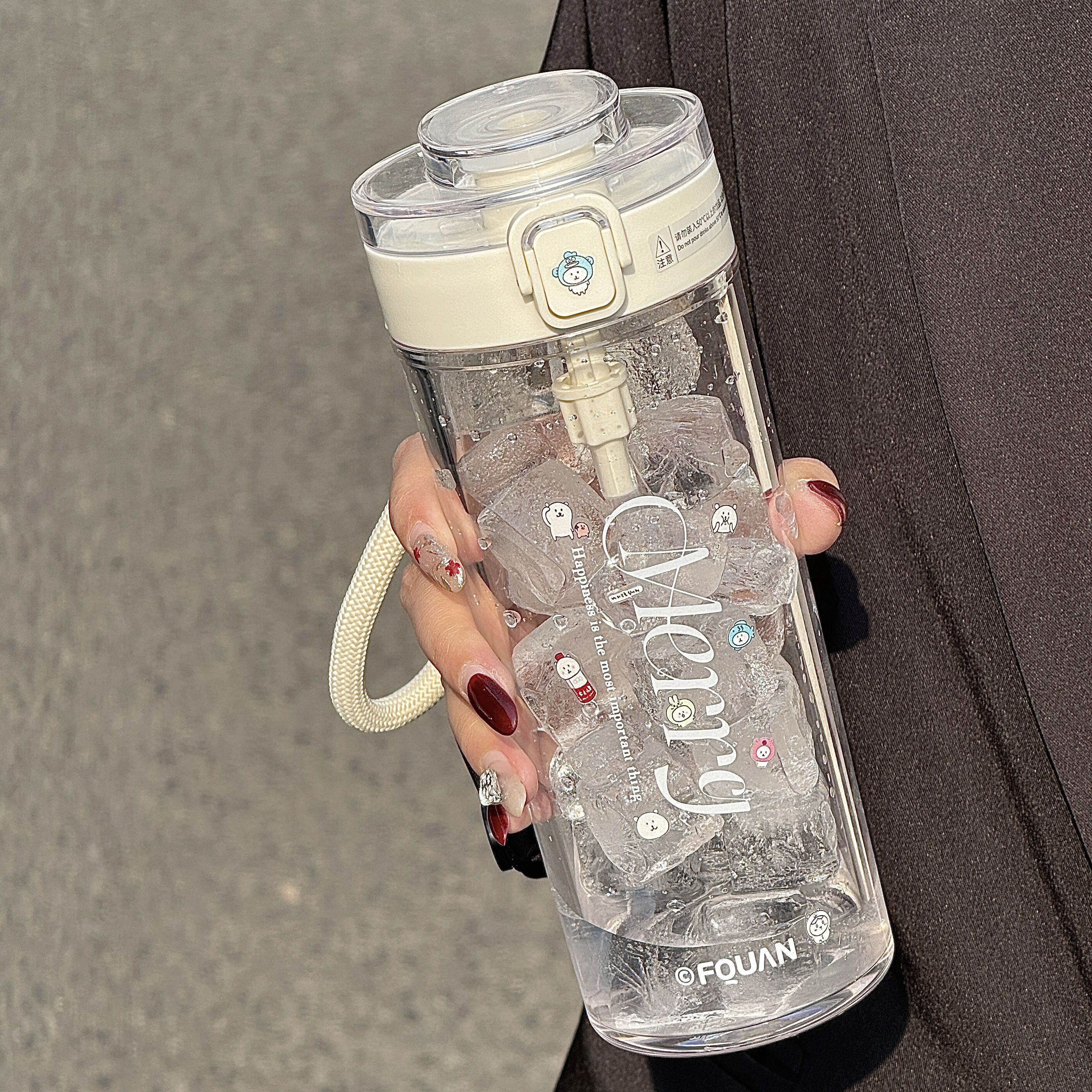 自嘲熊塑料水杯夏女生高颜值大容量吸管杯子学生上学专用运动水壶