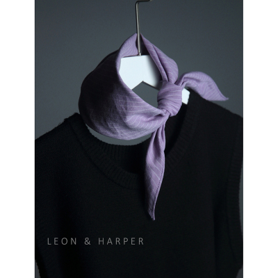 文艺淑女傲娇品质原创纯棉丁香紫条纹梭织三角巾领巾丝巾头巾女