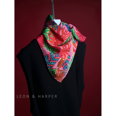 法式浪漫小众高品质铜氨丝棉多彩花印花小方巾围巾领巾头巾女百搭