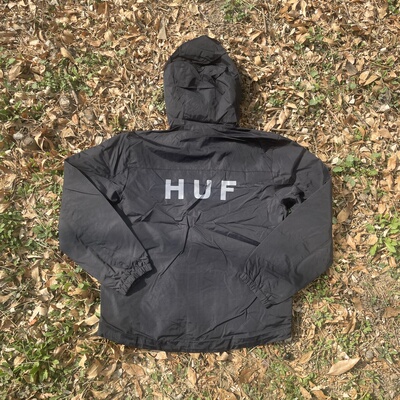 原D新款美式街头潮牌HF反光印花连帽宽松休闲防水防风滑板冲锋衣