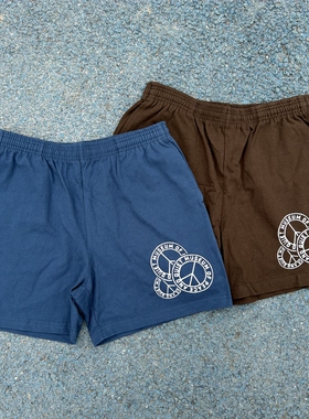 原D新款美式复古街头滑板潮牌MOPQ纯棉宽松运动三分短裤居家休闲