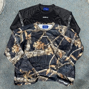 原D新款美式街头滑板潮牌AWKNY网眼透气迷彩宽松长袖T恤街舞说唱