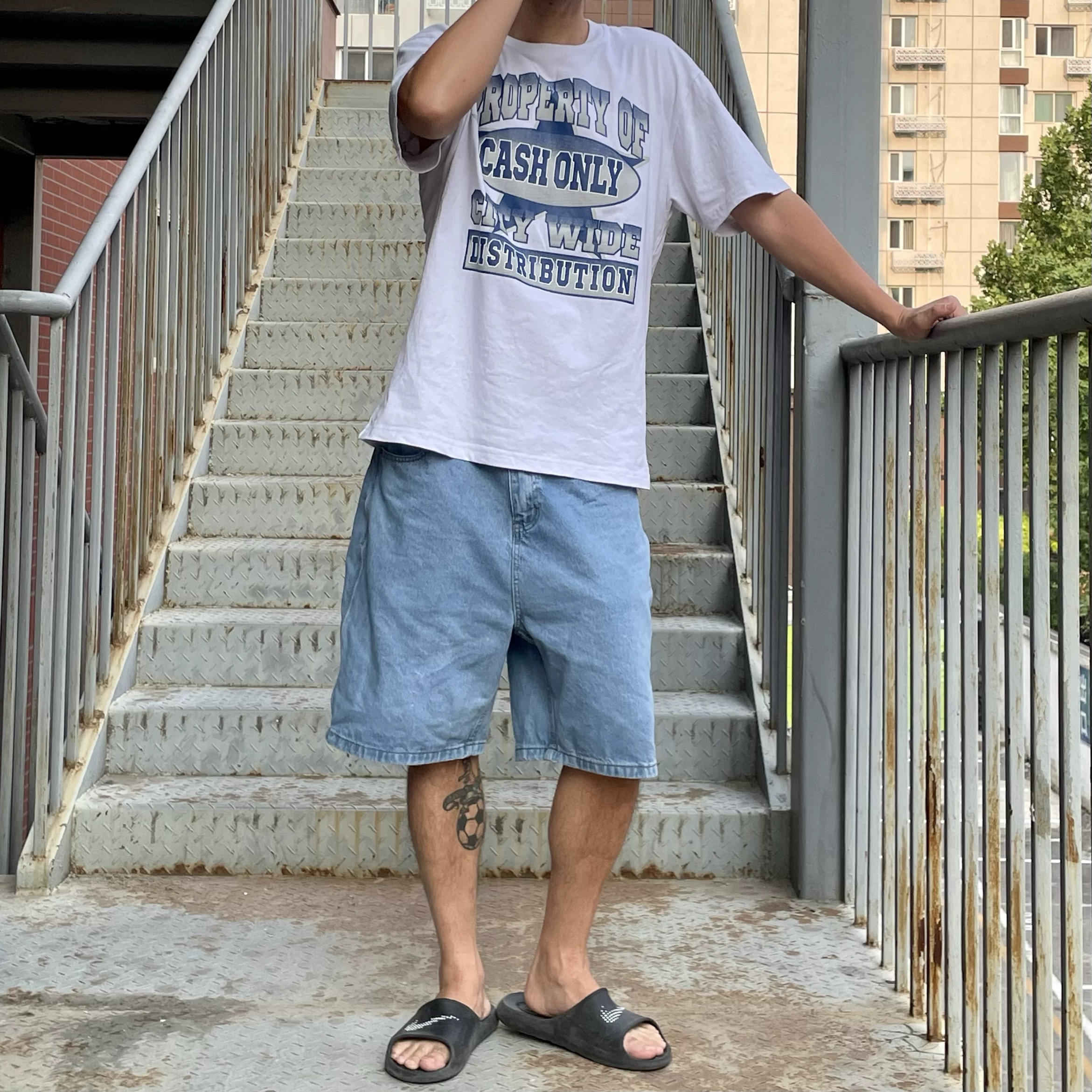 原D优惠美式滑板街头潮牌BG牛仔BAGGY宽松过膝滑板短裤三色入
