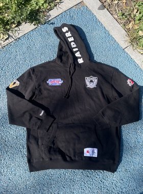 原D男新款美式街头潮牌MN棉涤水洗加绒复古印花宽松Raiders帽衫
