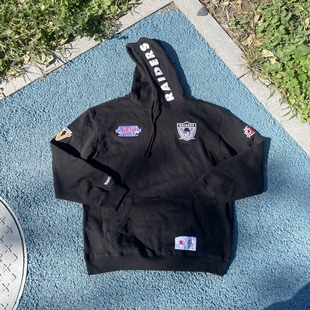街头潮牌MN棉涤水洗加绒复古印花宽松Raiders帽衫 美式 原D男新款