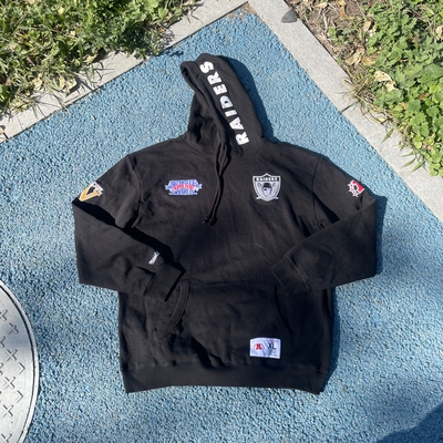 原D男新款美式街头潮牌MN棉涤水洗加绒复古印花宽松Raiders帽衫