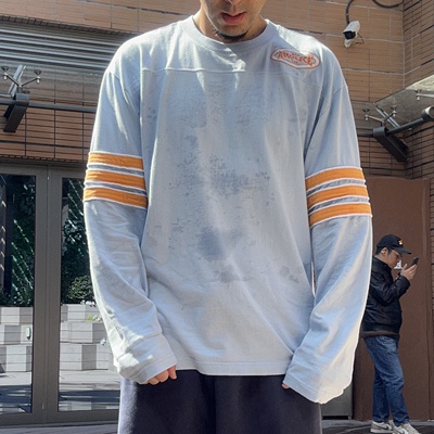 原D新款美式街头滑板潮牌AwkNY刺绣纯棉水洗宽松休闲长袖T恤街舞