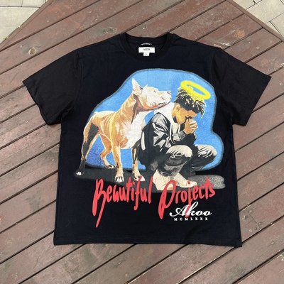 原D男新款美式说唱街头潮牌纯棉水洗致敬XXXtentacion宽松短袖T恤