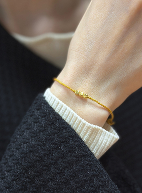 5D足金999小金珠方糖三角手绳链