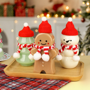 网红姜饼人瓶子圣诞节装 饰奶茶杯一次性饮料瓶打包瓶卡通可爱商用