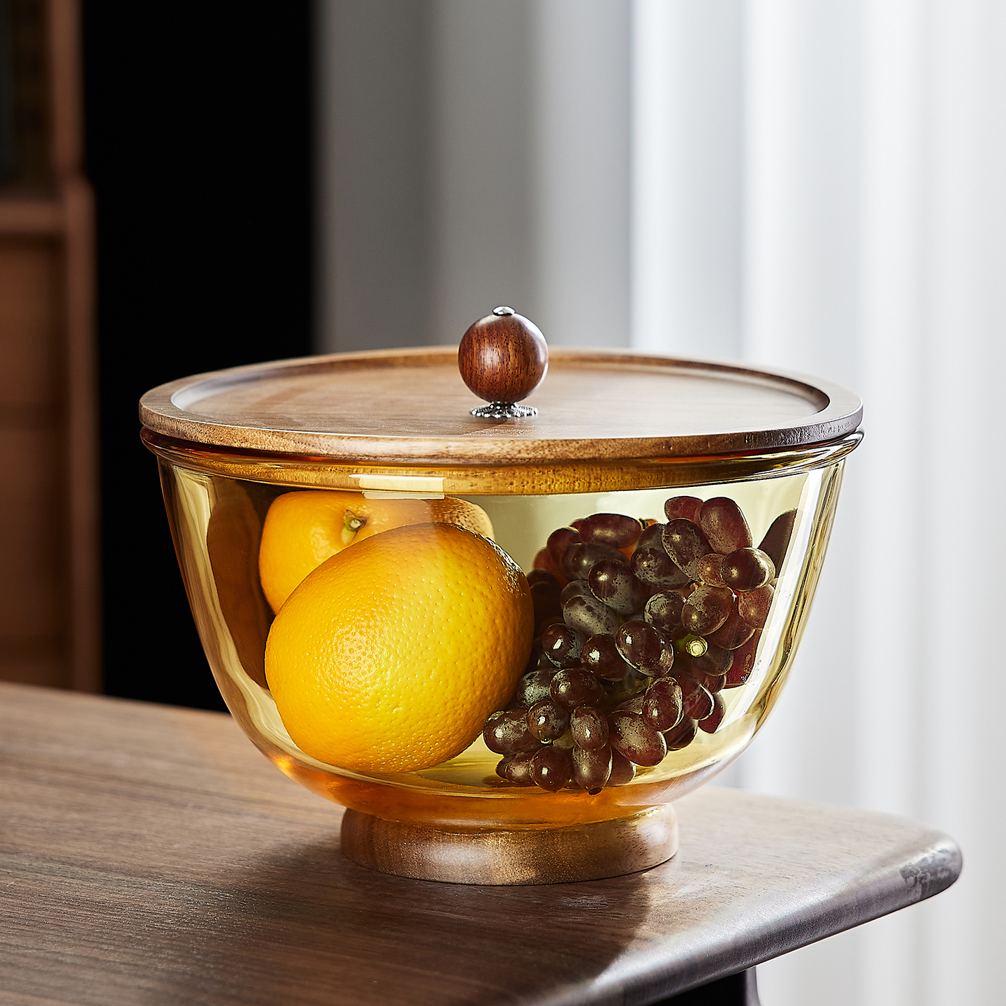 中式玻璃水果盘客厅茶几家用精致高颜值干果糖果零食摆放盘子高脚