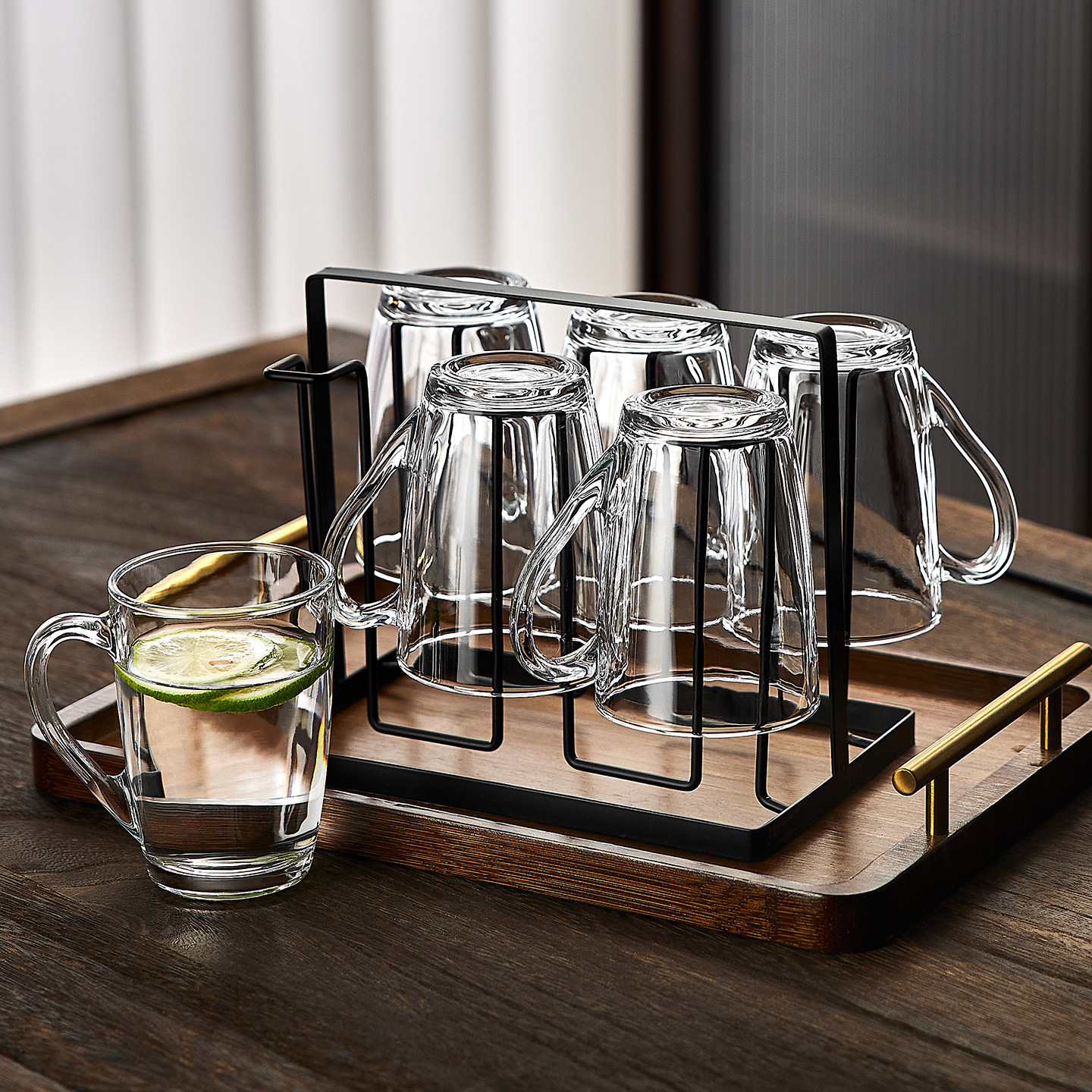 防摔钢化玻璃杯水杯加厚家用套装待客茶杯耐高温客厅带把喝水杯子