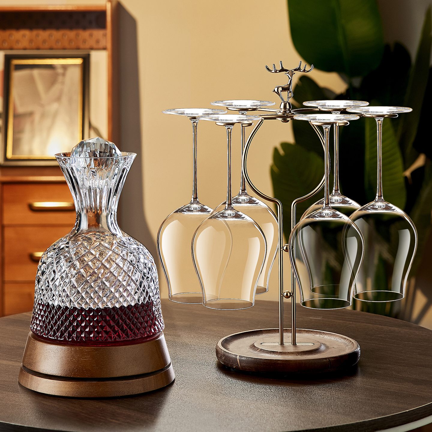 红酒杯轻奢高档水晶大号勃艮第葡萄高脚酒杯子醒酒器酒具套装家用