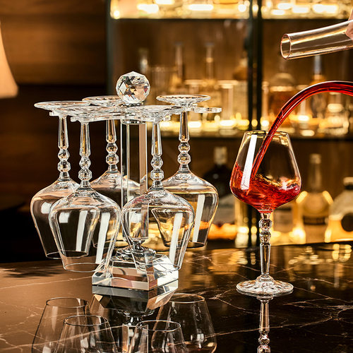 红酒杯轻奢高级感家用高脚杯子水晶葡萄酒醒酒器酒架倒挂酒具套装