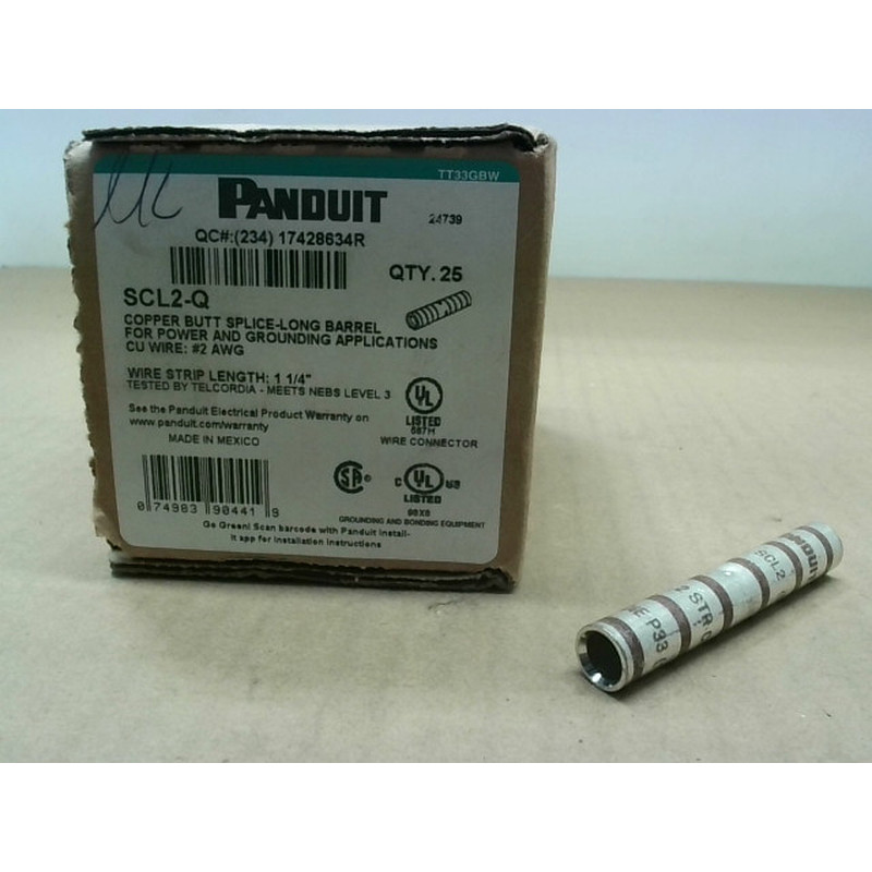 PANDUIT SCL2-Q Cobre Butt Empalmar Largo Barril (25Pk) - Nue