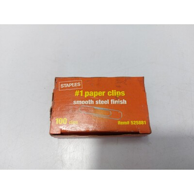 Staples 525881 #1 Paper Clips Smooth Steel Finish Lot of 100
