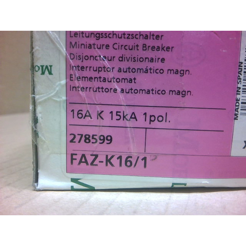 MOELLER FAZ-K16/1 Disyuntor 15A K 15kA 1-Pole (Lote De 12) -