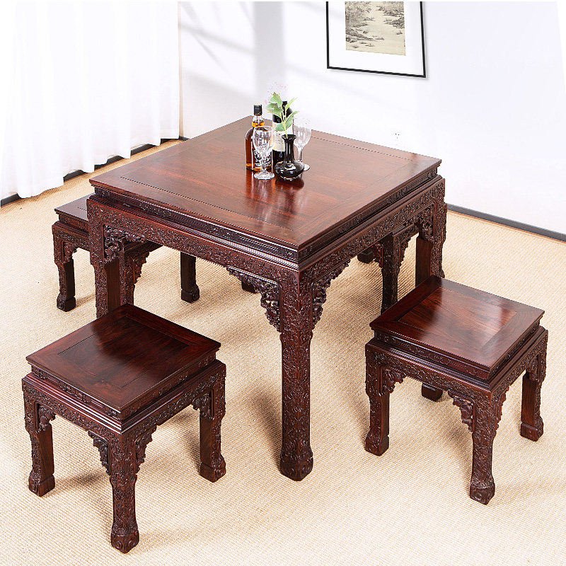 艺浦红木红酸枝餐桌明式四仙桌一桌四凳组合巴里黄檀红木方桌茶桌,住宅家具,家用茶台/茶桌,淘宝优惠券,粉丝福利购,淘宝优惠卷