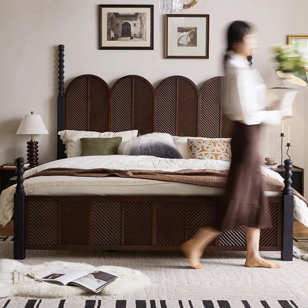 昆明实体中古风床主卧婚床实木床简约1.5M1.8M双人床法式复古床