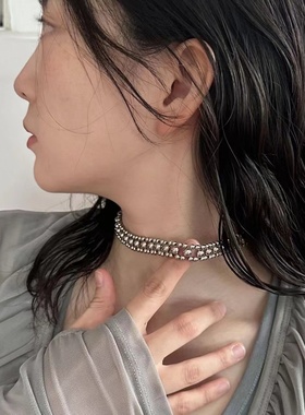 韩国博主同款钛钢choker金属质感冷淡手工串珠项链颈链