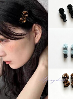 定制手工制作usite同款豹纹水绿黑色花朵边发夹刘海夹侧边夹