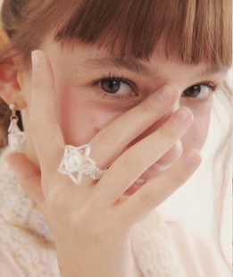 SWINGSET同款星星珍珠可爱五角星猫眼蛋白水晶戒指耳钉925银耳环