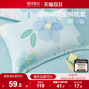 博洋家纺全棉枕套一对装 家用枕头套纯棉双人100棉女48cmx74cm加厚