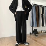 Черные трендовые штаны, повседневные брюки, в корейском стиле, свободный прямой крой, оверсайз