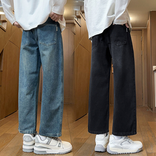 加绒秋冬款 子男宽松直筒休闲牛仔裤 加厚阔腿牛仔九分裤 达舍25新款