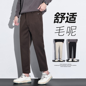 男士 直筒百搭毛呢小西裤 秋冬季 轻奢休闲裤 加厚款 修身 男生九分裤 子