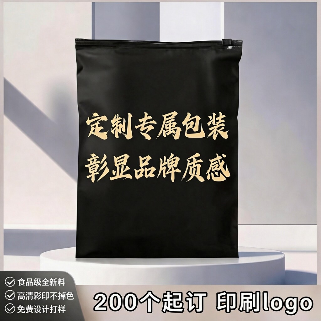 黑色磨砂服装拉链袋PE定制印刷logo衣服包装袋防尘收纳袋加厚批发