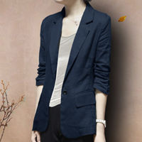 Cotton and linen small suit jacket, a light and elegant style for spring, autumn and summer. Cotton and linen suit with three-quarter sleeves, a large-sized casual top for women thumbnail 6