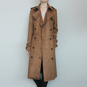 风衣外套 复古英伦风中长款 麂皮绒风衣女双排扣2026新款 春装