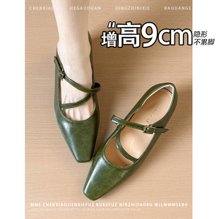 不累脚！小个子内增高9CM玛丽珍2026春新款方头蝴蝶结浅口单鞋女