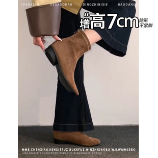 后拉链小短靴 法式 不累脚 小个子内增高7CM瘦瘦靴女2026秋冬新款