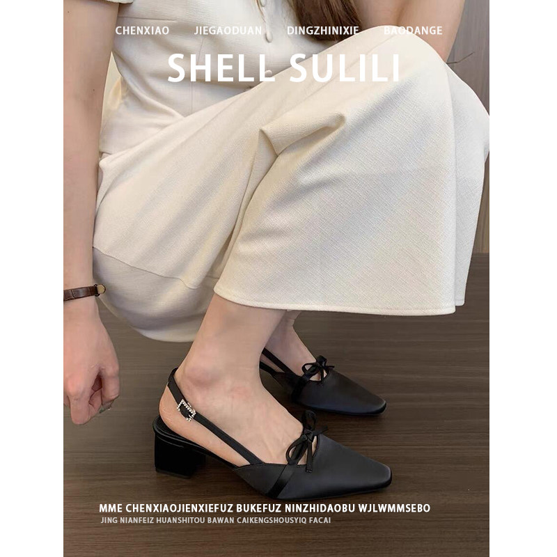 不累脚！黑色包头凉鞋粗跟小个子2026夏温柔玛丽珍法式法式单鞋女