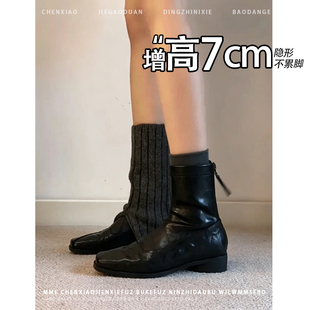 不累脚！内增高7CM黑色弹力瘦瘦靴2026年冬季小个子短靴短筒靴女