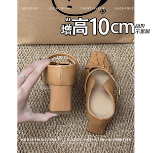 不累脚！小个子增高10cm玛丽珍半拖鞋2026夏新款一字扣浅口单鞋女