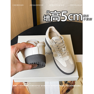 不累脚!隐形内增高5CM圆头绒面德训鞋2026春新款系带深口女鞋