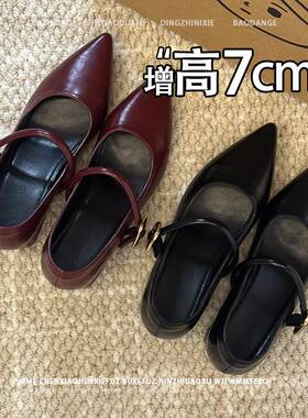 不累脚！隐形内增高7CM2026春夏季玛丽珍新款尖头粗跟显瘦单鞋女